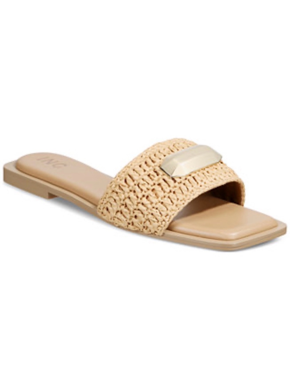 INC International Concepts Beige Woven Slide Sandal with Gold Accent